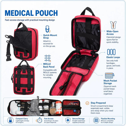 363pcs First Aid Kit Bag All Purpose Emergency Survival Home Car Office Travel Camping Outdoor Boating Essential Medical Bag