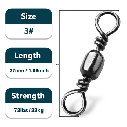 Fishing Barrel Swivels 50~200Pcs High Strength Catfish Lures Solid Ring Fishing Line Connector Rolling Fishing Swivels Tackle