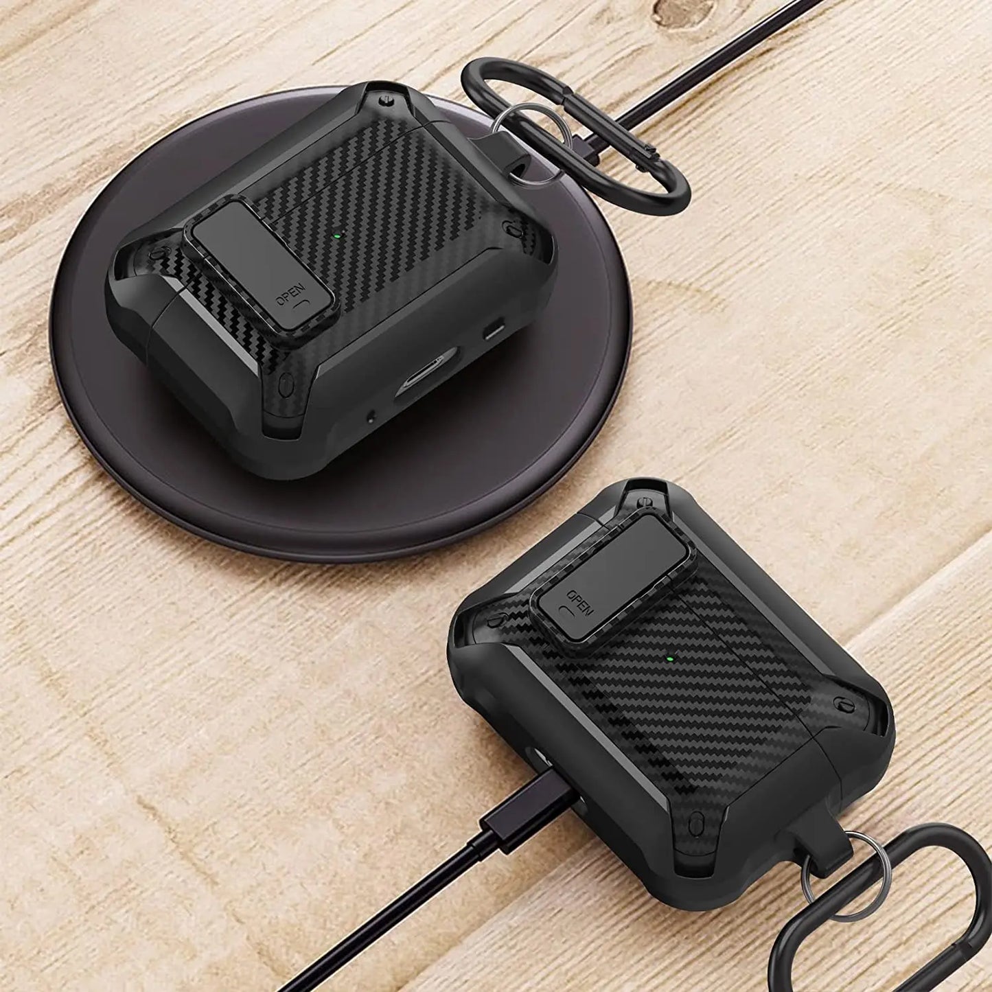 Switch Earphone for Airpods Pro 2/AirPods 1/2/3 Case, Carbon Fiber Design Shockproof Full-body Protection Cover with Keychain