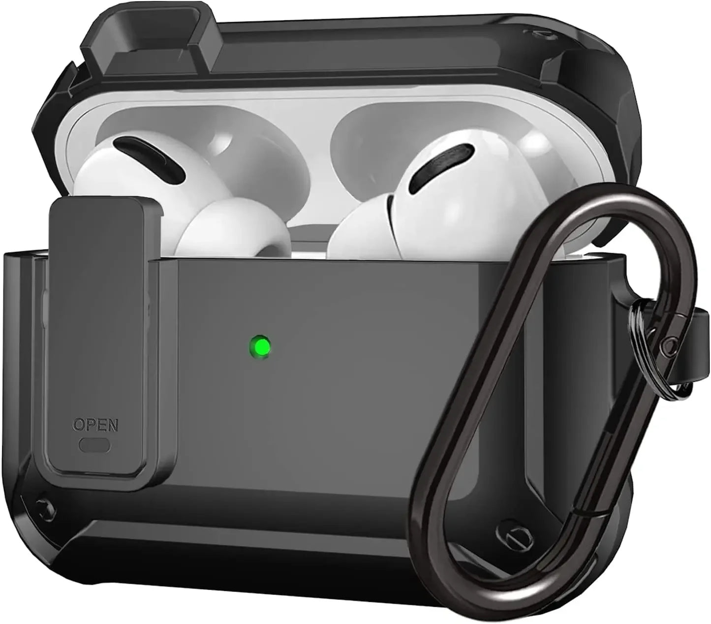 For Airpods 4/Pro 2/AirPods 1/2/3 Case with Lock, Rugged Shell Military Armor Protective Cover Wireless Earphone With Keychain