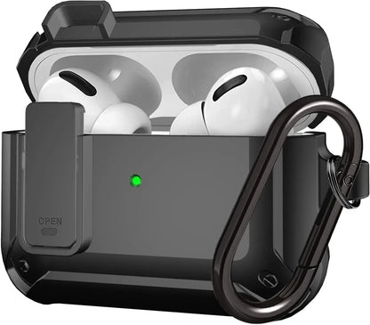 For Airpods 4/Pro 2/AirPods 1/2/3 Case with Lock, Rugged Shell Military Armor Protective Cover Wireless Earphone With Keychain