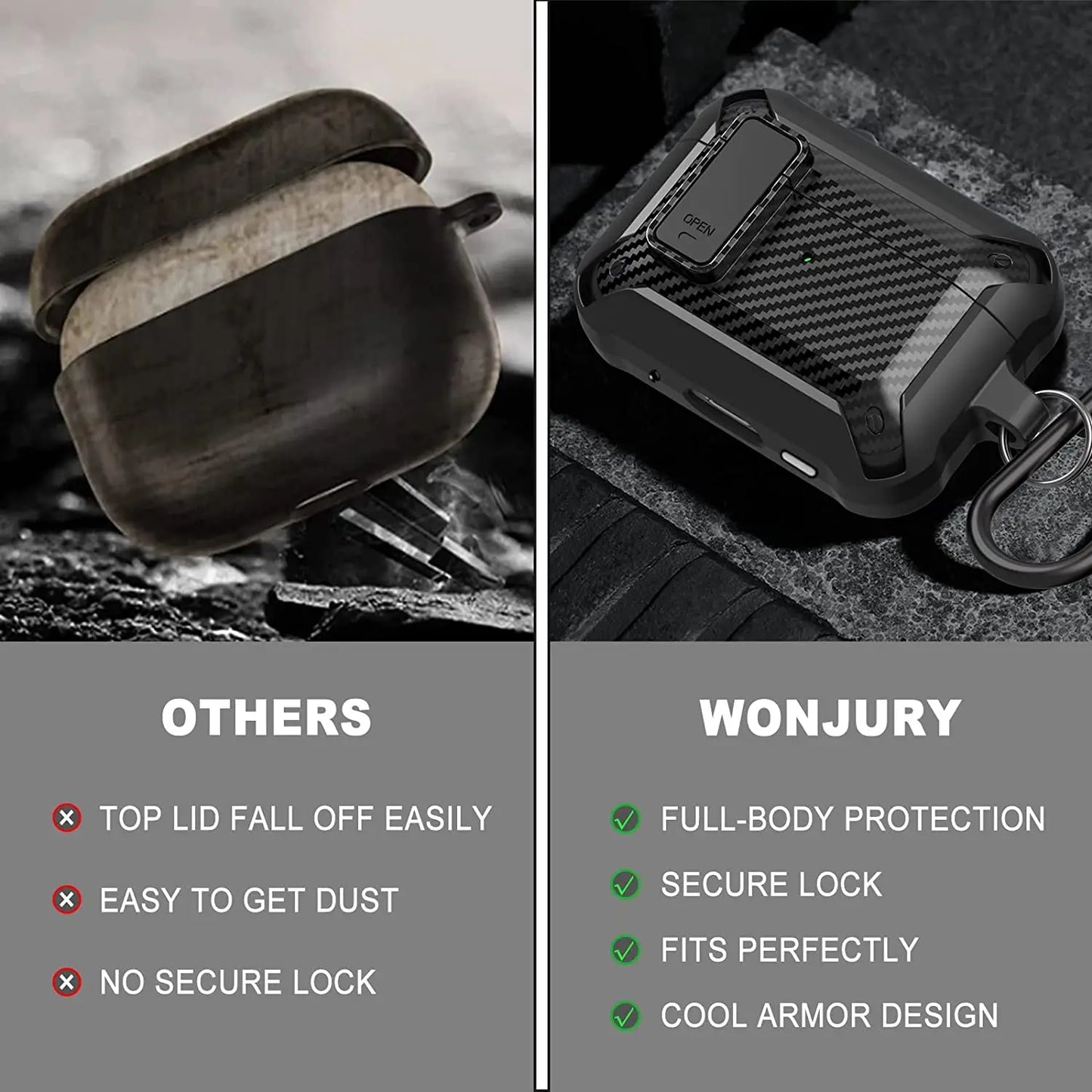 Switch Earphone for Airpods Pro 2/AirPods 1/2/3 Case, Carbon Fiber Design Shockproof Full-body Protection Cover with Keychain