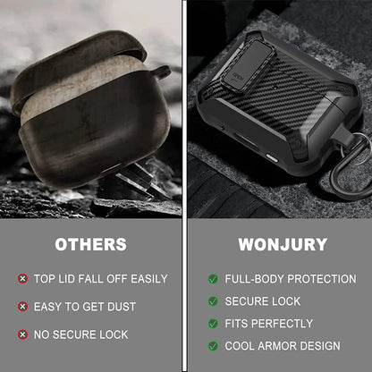 Switch Earphone for Airpods Pro 2/AirPods 1/2/3 Case, Carbon Fiber Design Shockproof Full-body Protection Cover with Keychain