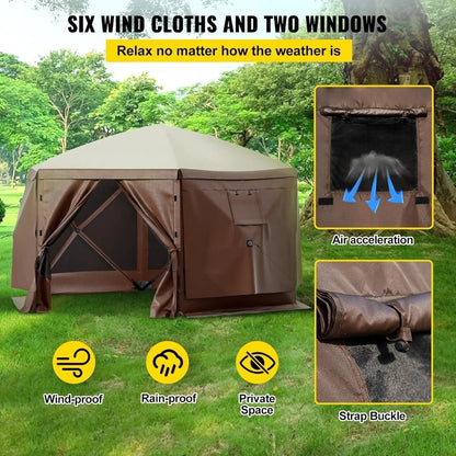 VEVOR 12 * 12ft 6 Sided Pop-up Canopy Shelter Tent with Mesh Windows, Portable Carry Bag, Stakes, Large Shade for
