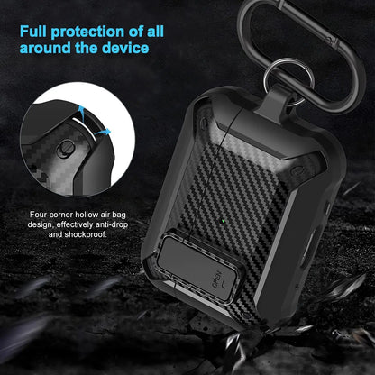 Switch Earphone for Airpods Pro 2/AirPods 1/2/3 Case, Carbon Fiber Design Shockproof Full-body Protection Cover with Keychain