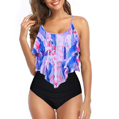Swimwear Ruffles Women Suits Two Piece Sets Printed Beachwear High Waist Bikini Set Bottoms Push Up Tankini Swimsuits Women