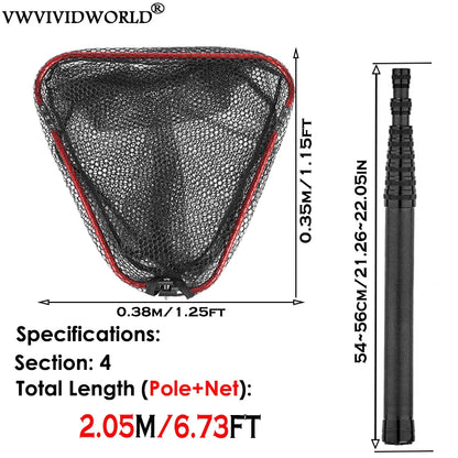 VWVIVIDWORLD Brand,1.7m-3.35m,Portable,3 Layer Carbon Fiber,Fishing Hand Net,Foldable Telescopic Pole Handle,Fishing Gear