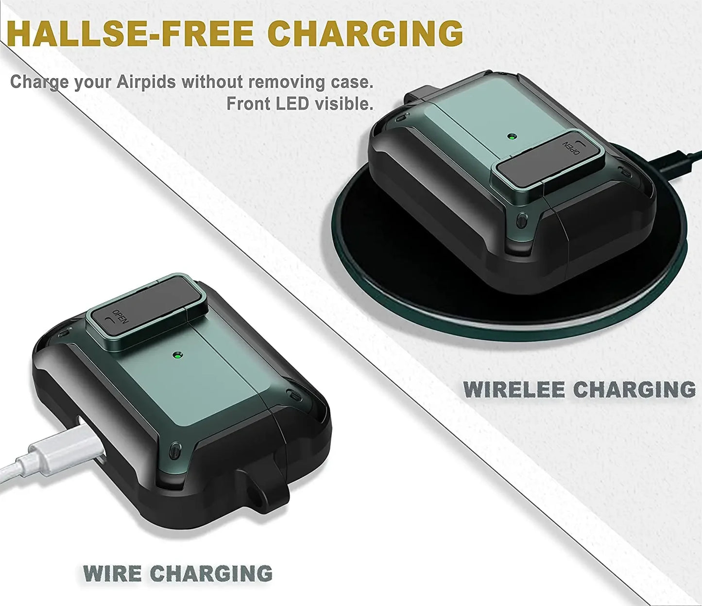 For Airpods 4/Pro 2/AirPods 1/2/3 Case with Lock, Rugged Shell Military Armor Protective Cover Wireless Earphone With Keychain