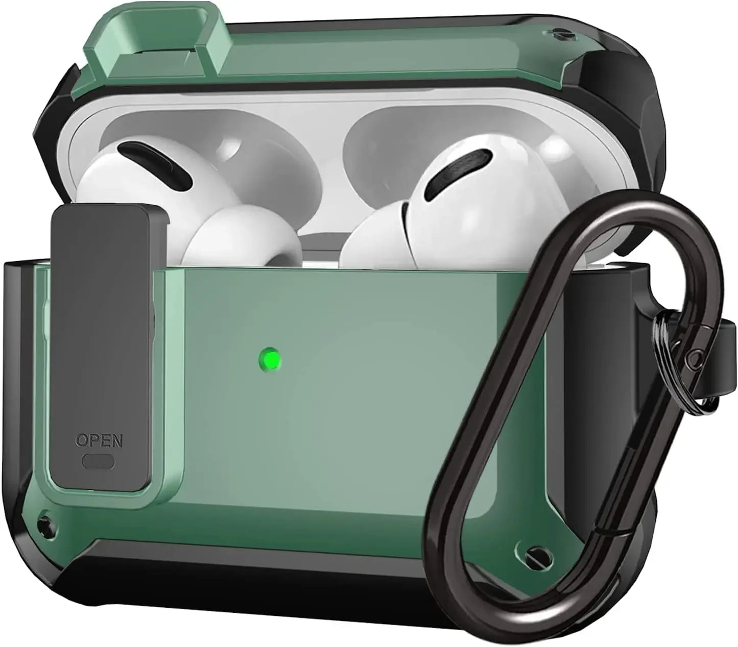 For Airpods 4/Pro 2/AirPods 1/2/3 Case with Lock, Rugged Shell Military Armor Protective Cover Wireless Earphone With Keychain