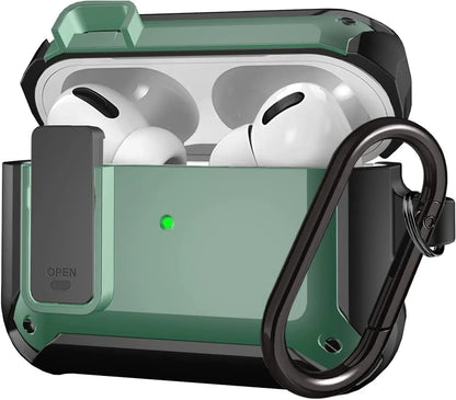 For Airpods 4/Pro 2/AirPods 1/2/3 Case with Lock, Rugged Shell Military Armor Protective Cover Wireless Earphone With Keychain