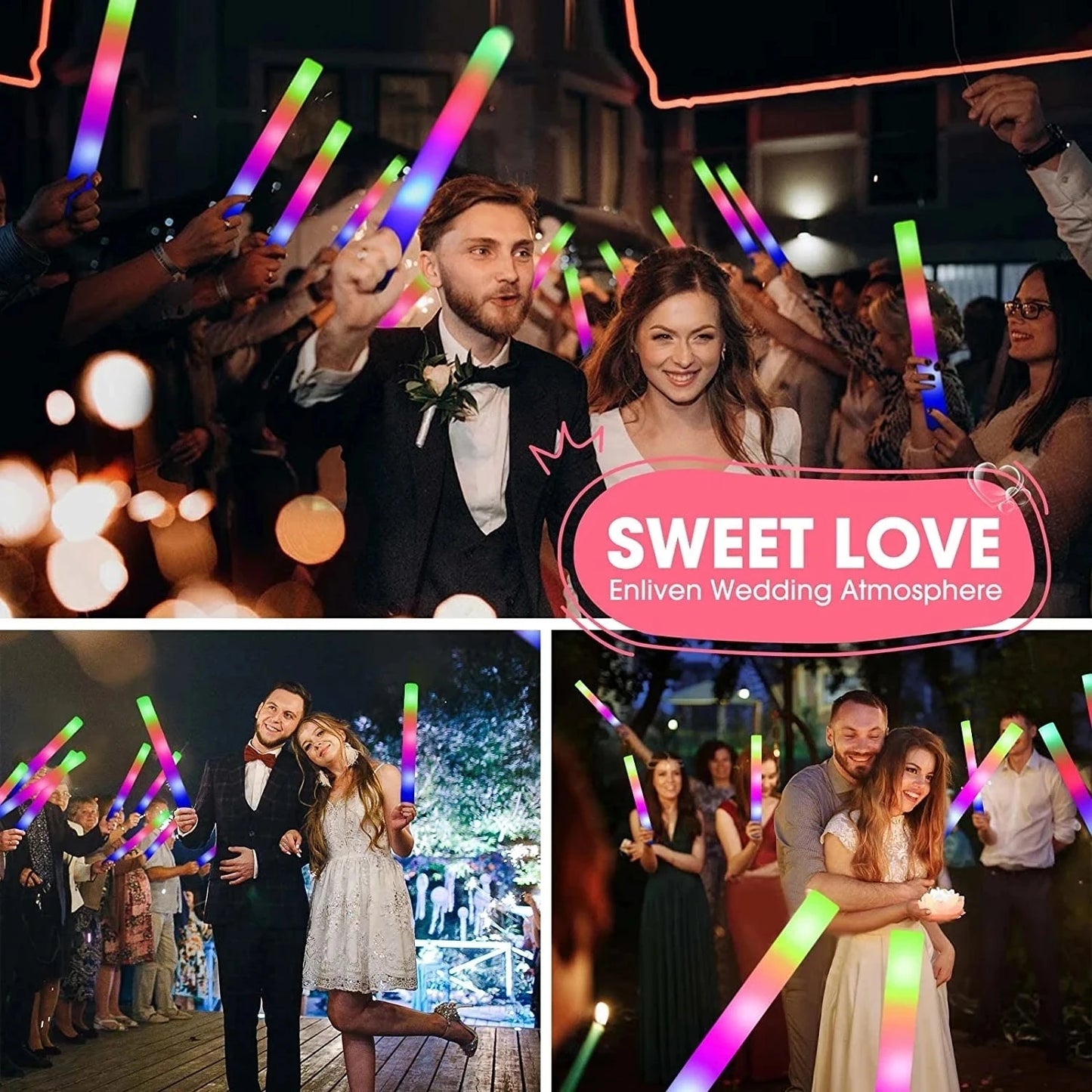 10/20/30/40/50/60pcs Customizable Colorful RGB LED Glow Sticks Glow Foam Stick Wedding Halloween Christmas Party Decoration