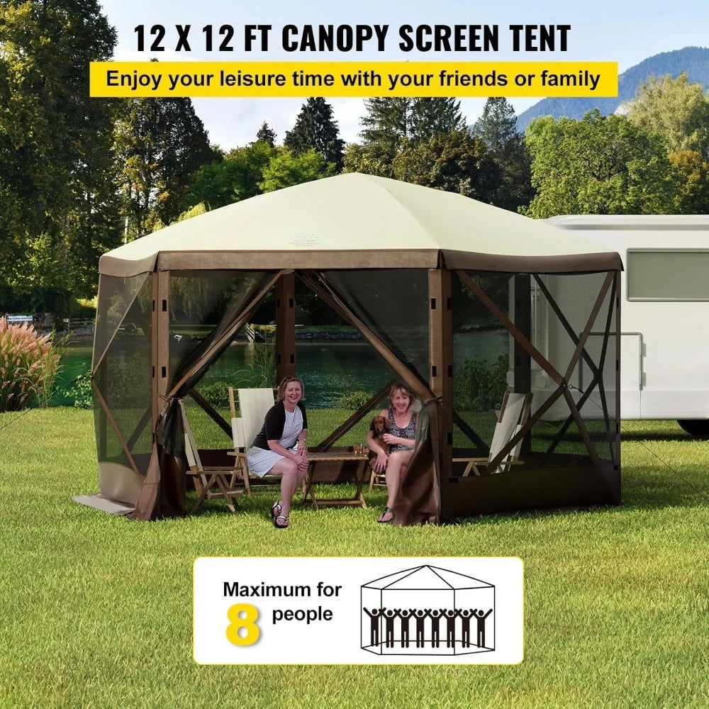 VEVOR 12 * 12ft 6 Sided Pop-up Canopy Shelter Tent with Mesh Windows, Portable Carry Bag, Stakes, Large Shade for