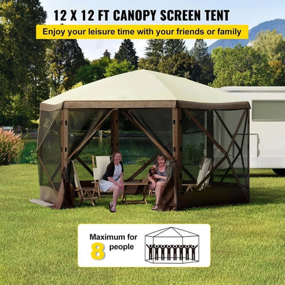 VEVOR 12 * 12ft 6 Sided Pop-up Canopy Shelter Tent with Mesh Windows, Portable Carry Bag, Stakes, Large Shade for