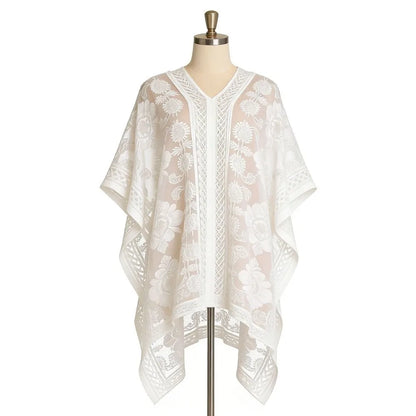 Fashion Lace Mesh Sunscreen Beach Cover Up Floral Plus Size Swimsuit Cover Up Transparent Casual Sun-Protective Top Women