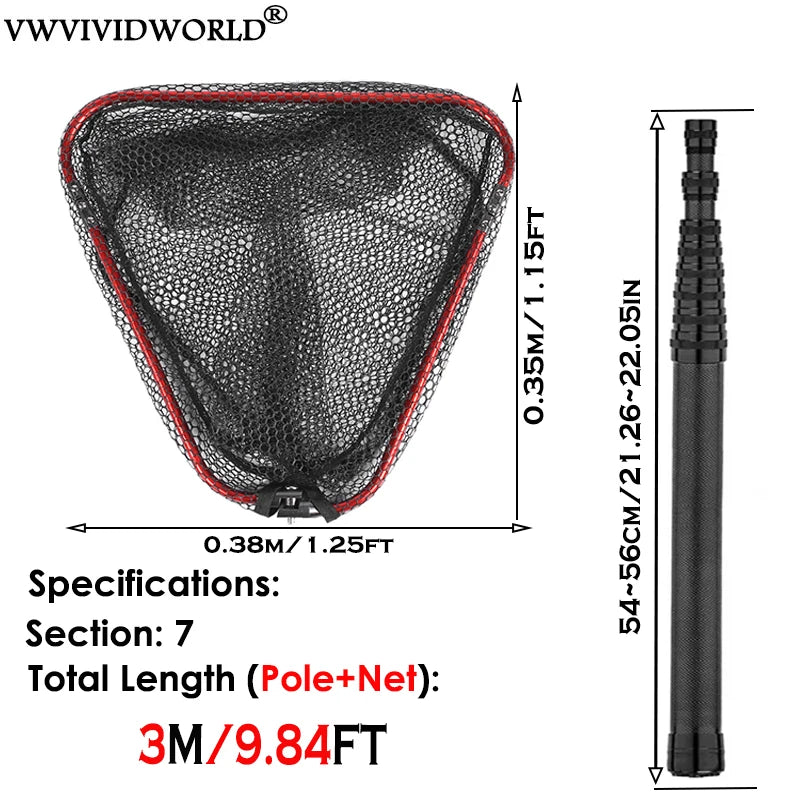 VWVIVIDWORLD Brand,1.7m-3.35m,Portable,3 Layer Carbon Fiber,Fishing Hand Net,Foldable Telescopic Pole Handle,Fishing Gear