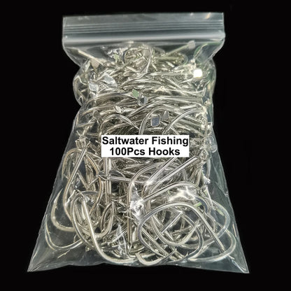 100pcs Saltwater Fishing Hooks Bright Tin Barbed Slow Jig Fishhooks Single Jigging Hook Sea Fishing Supplies Accessories Pesca
