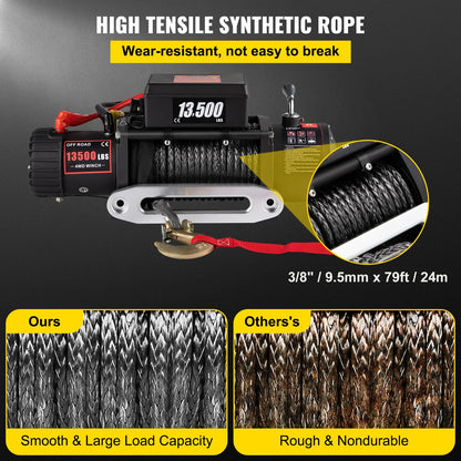 VEVOR 13500LBS Electric Truck Winch12v Electric Winch ATV Synthetic Rope with Remote Control for 4X4 Car Trailer ATV Truck
